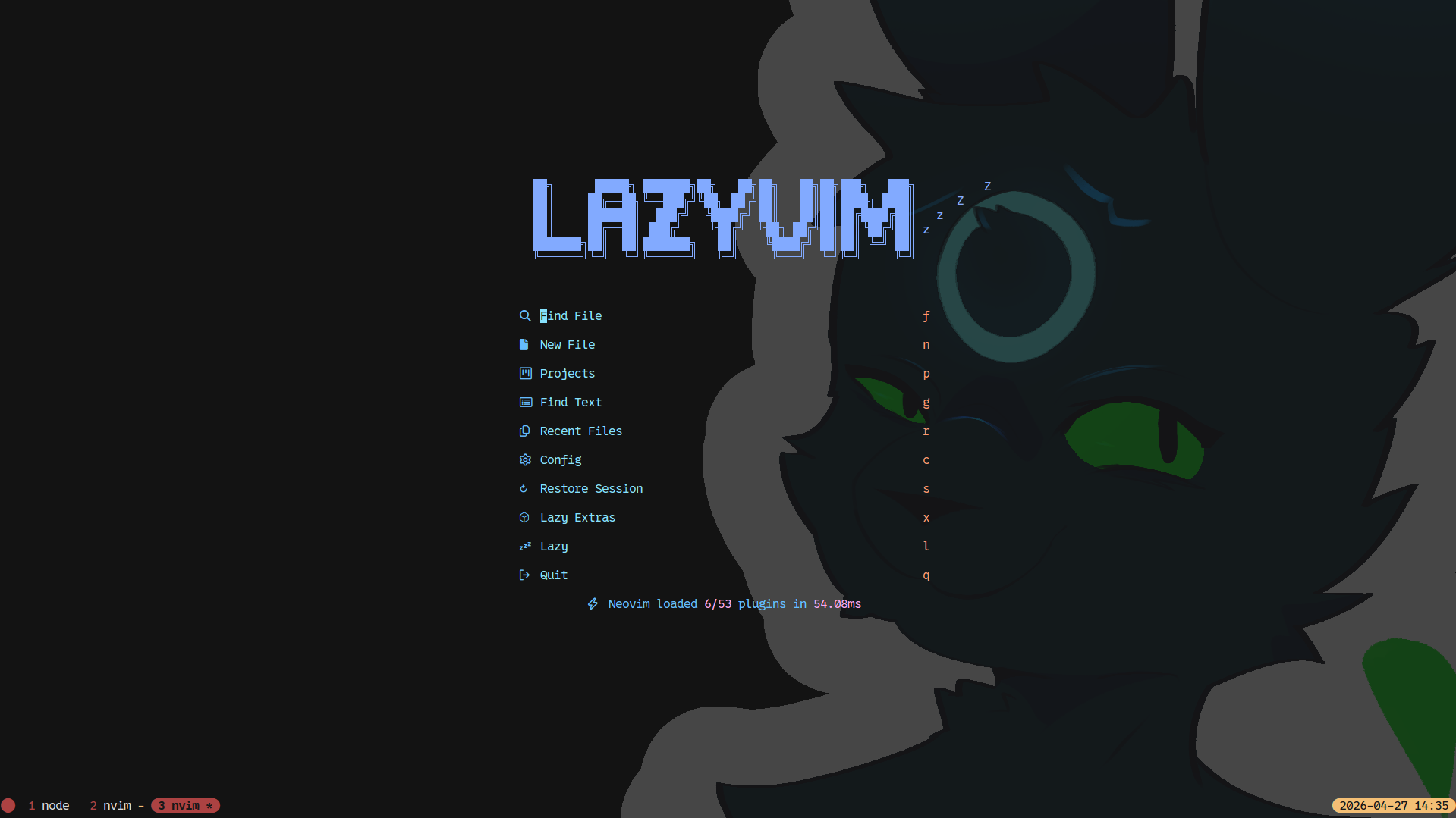 A screenshot of my development environment I use at work (Neovim + WSL2 + Alacritty).